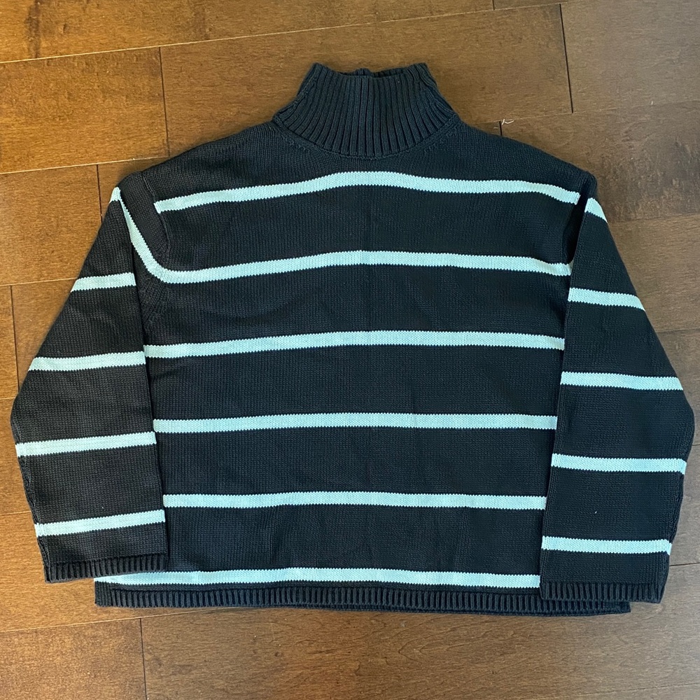 GAP Brown and White Striped Turtleneck Sweater
